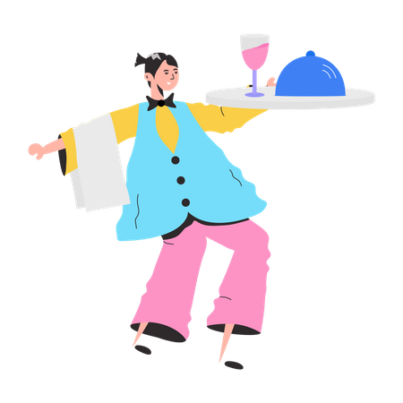 Female Cafe Waiter holding drink plate  Illustration