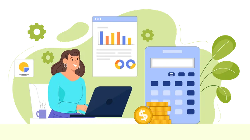 Female calculate finance report  Illustration