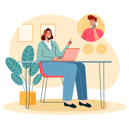 Female Call Center Executive  Illustration