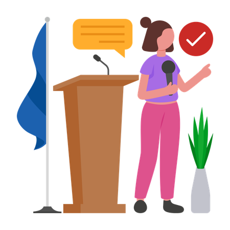 Female Candidate giving speech  Illustration