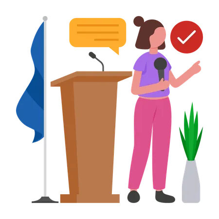 Female Candidate giving speech  Illustration