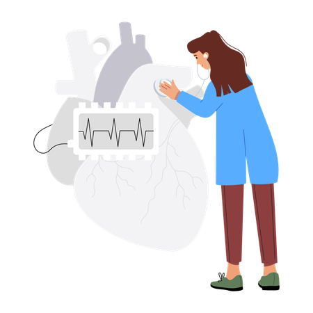 Female Cardiologist checking heart pulse  Illustration