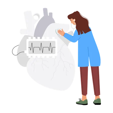 Female Cardiologist checking heart pulse  Illustration