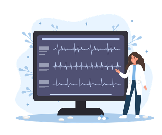 Female cardiologist showing Electrocardiography  Illustration