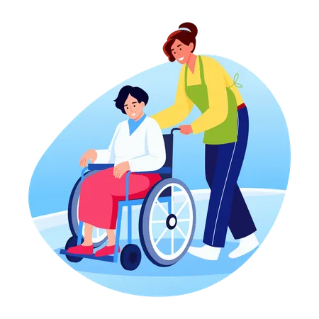 Female caretaker helping elderly woman  Illustration