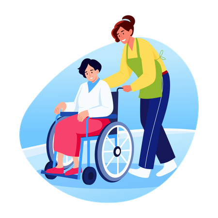 Female caretaker helping elderly woman  Illustration