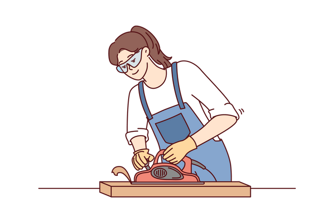 Female carpenter chipping wood  Illustration