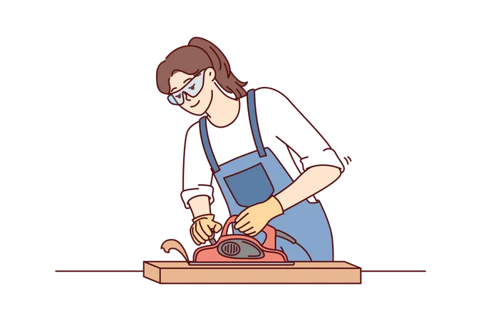 Female carpenter chipping wood  Illustration