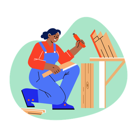 Female carpenter making furniture  Illustration