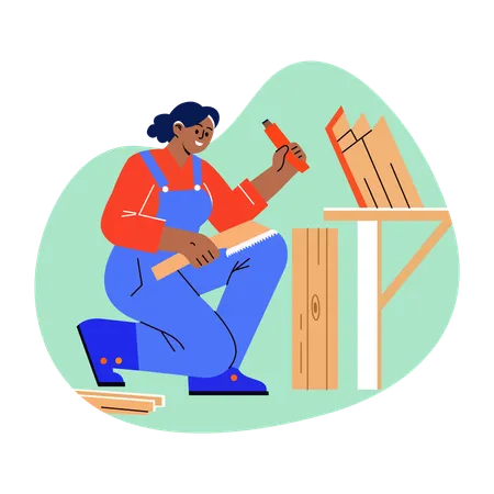 Female carpenter making furniture  Illustration