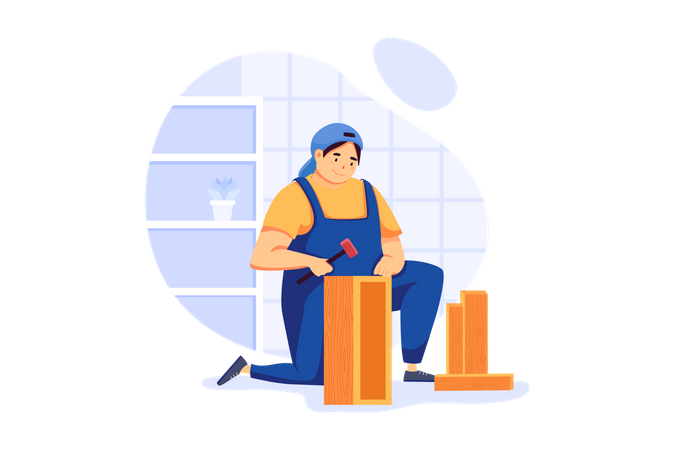 Female carpenter making furniture  일러스트레이션