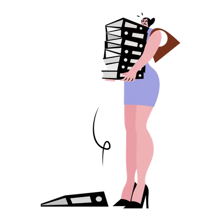 Woman Carrying File Folders Vector Illustration In Flat Color Design Illustration