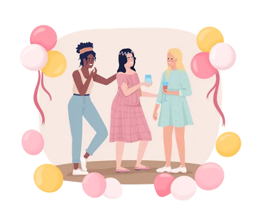 Gender Reveal Party Celebration 2 D Vector Isolated Illustration Happy Pregnant Lady With Girlfriends Flat Characters On Cartoon Background Olourful Editable Scene For Mobile Website Presentation Illustration