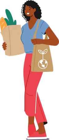 Female character after grocery shopping  Illustration