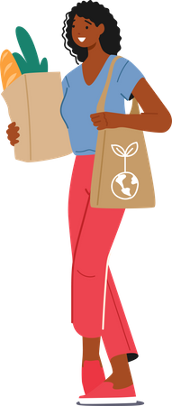 Female character after grocery shopping  Illustration