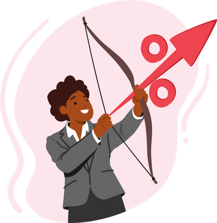 Female Character Archer Aiming At Target With Percent Sign Instead Of An Arrow  Illustration