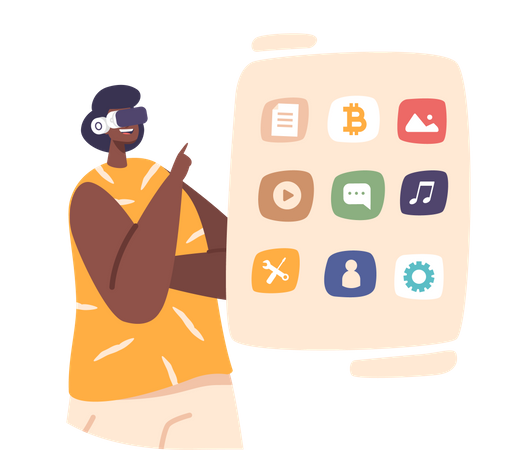 Female Character Engage With Content In Virtual Reality  イラスト