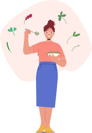 Female Character Holding Bowl with Micro Greens  Illustration