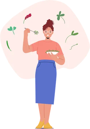 Female Character Holding Bowl with Micro Greens  Illustration