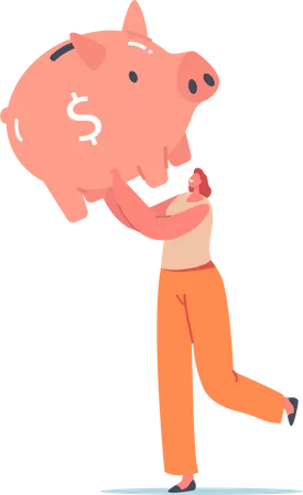 Female character holding piggy bank Illustration