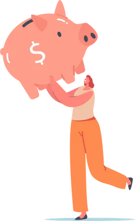 Female character holding piggy bank  Illustration