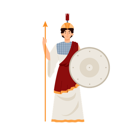 Female character holding spear and shield  Illustration