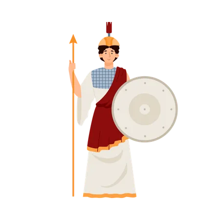 Female character holding spear and shield  Illustration