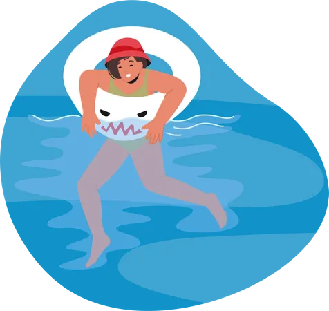 Female Character In Sea Girl Joyfully Swims In A Colorful Inflatable Ring Surrounded By Refreshing Water Creating Moments Of Fun And Relaxation In The Summer Sun Cartoon People Vector Illustration Illustration