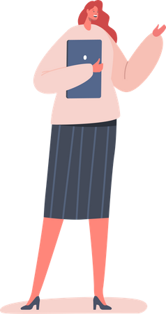 Female Character Speaking with Folder in Hand Illustration