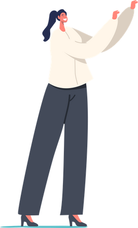 Female character standing while raising hands Illustration