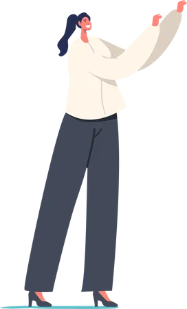 Female character standing while raising hands  Illustration