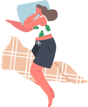 Female Character Wear Pajama Sleep or Nap on Pillow Illustration