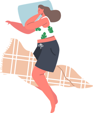 Female Character Wear Pajama Sleep or Nap on Pillow  Illustration