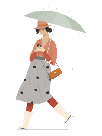 Female Chatting on phone while walking  Illustration