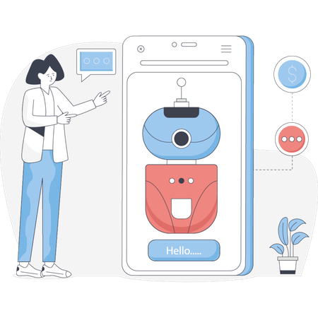 Female chatting with chatbot  Illustration