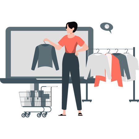 Female checking clothes online  Illustration