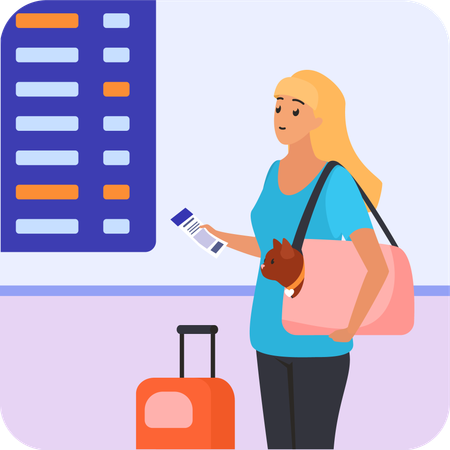 Female checking plane schedule  Illustration