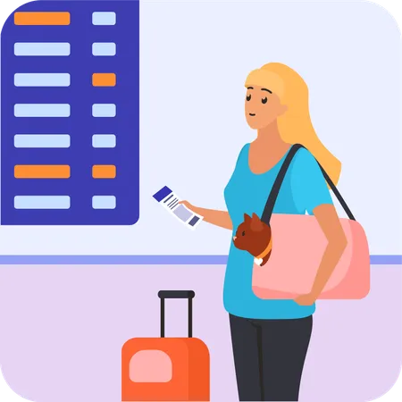Female checking plane schedule  Illustration