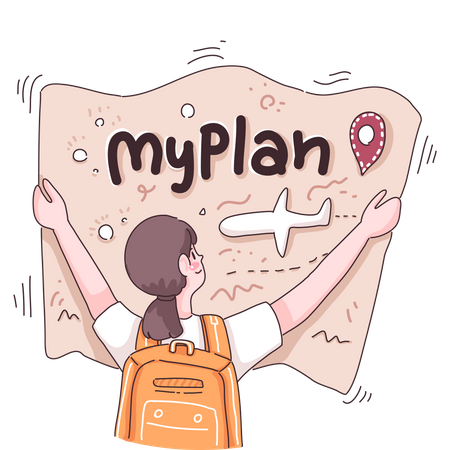 Female checking travel plan  Illustration