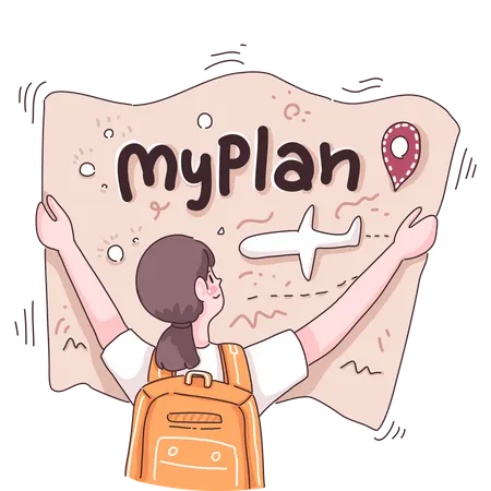 Female checking travel plan  Illustration