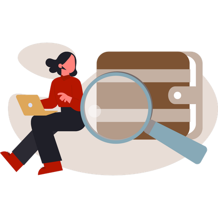 Female checking wallet money  Illustration