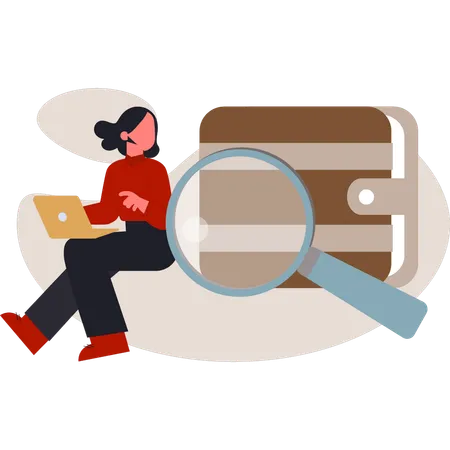 Female checking wallet money  Illustration