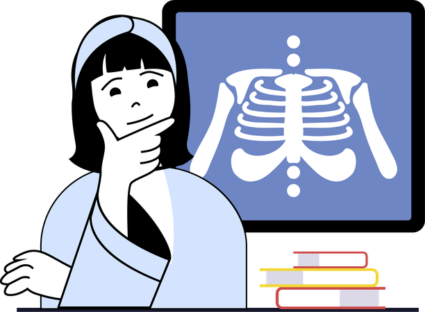 Female Checking Xray on Monitor  Illustration
