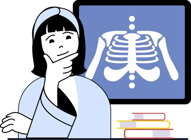 Female Checking Xray on Monitor  Illustration