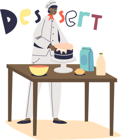 Female chef cook making cake Illustration