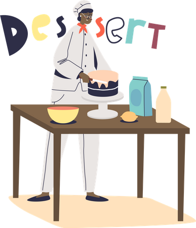 Female chef cook making cake  Illustration