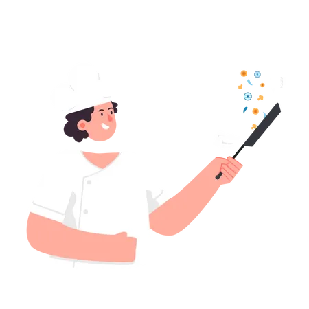 Female chef cooking  Illustration