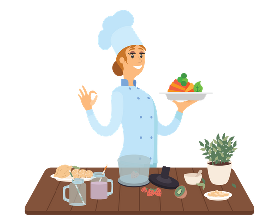 Female Chef cooking Illustration