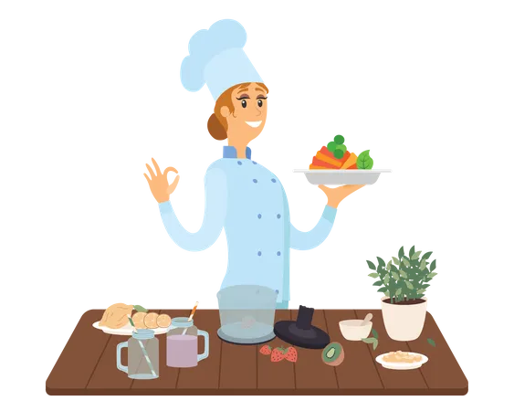 Female Chef cooking  Illustration