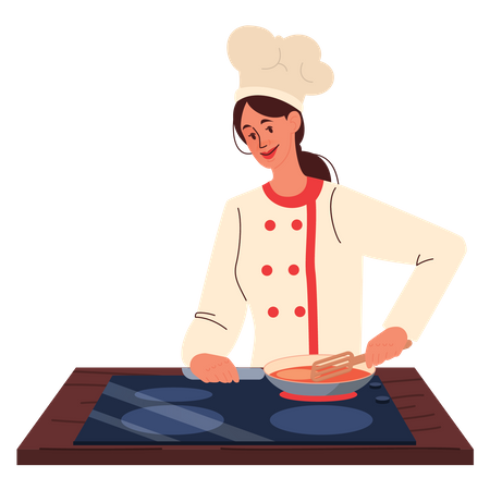 Female chef cooking Illustration